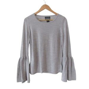 Cynthia Rowley Gray Bell Sleeve Sweater Small Extrafine Merino Wool Boho Knit